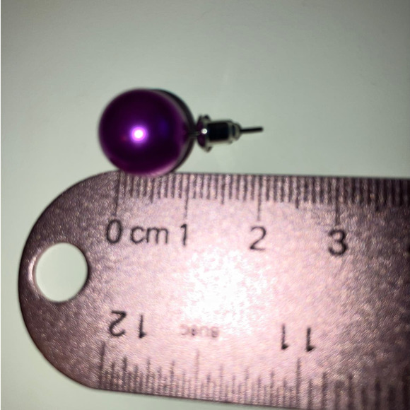 Purple 10mm Round Faux Pearls Stud Earrings! - Picture 6 of 7